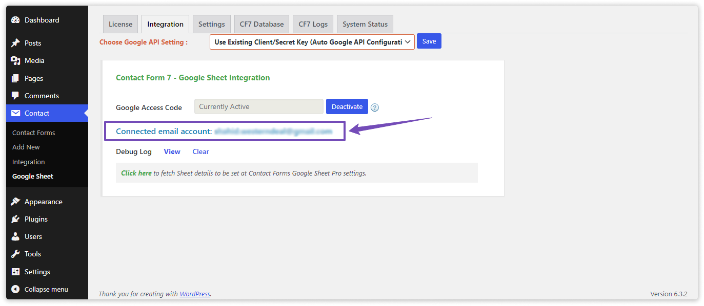 Google Account Connected cf7 Automatic Integration