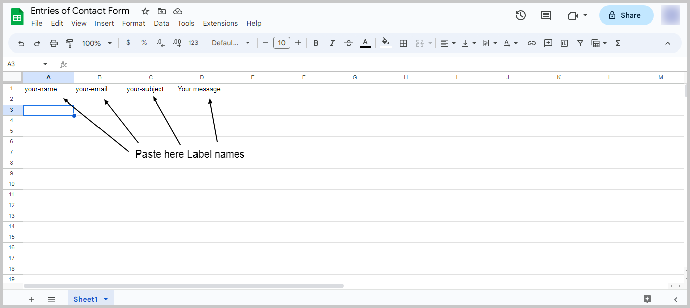 Paste your label names in Google Spreadsheet How to Connect a Google Sheet with WPForms?