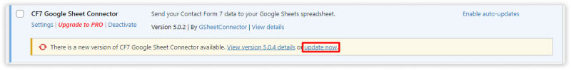 Update CF7 Google Sheet Connector 1 Google Sheet Connector Plugin Updates