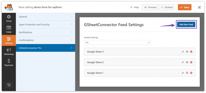 WPForms GSheetConnector PRO Multi Sheet Plugin Setting