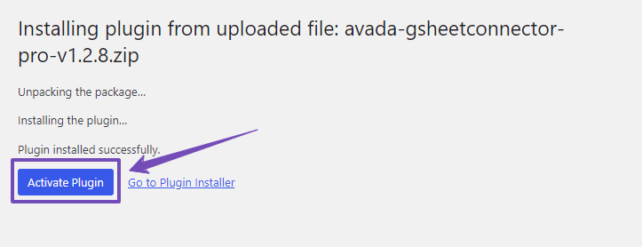 Activate AvadaForms GSheetConnector PRO Plugin Installation