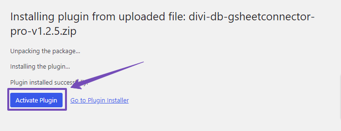 Activate DiviFormsDB GSheetConnector PRO Plugin Installation