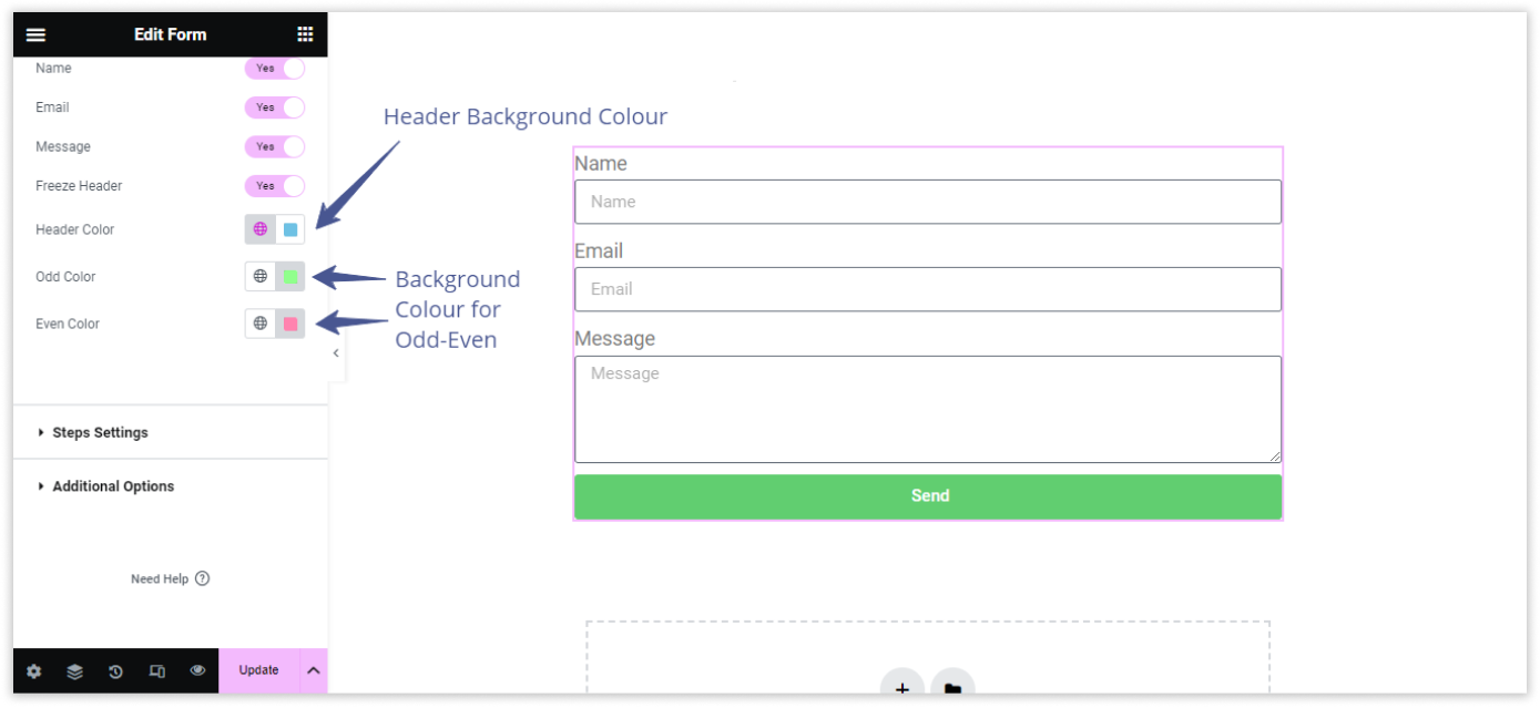 Background Colour for Header Odd Even rows Elementor Forms GSheetConnector Pro Plugin Settings – PRO Version