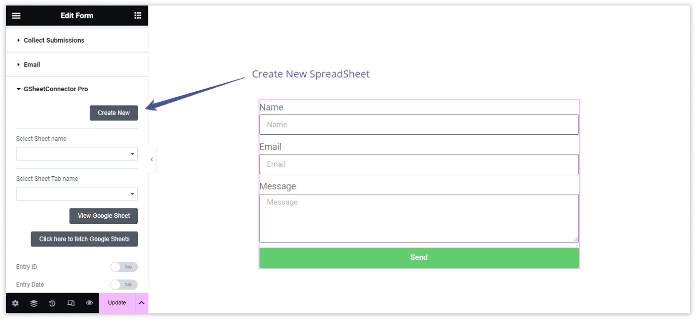 Create New Sheet Elementor Forms GSheetConnector Pro Plugin Settings – PRO Version