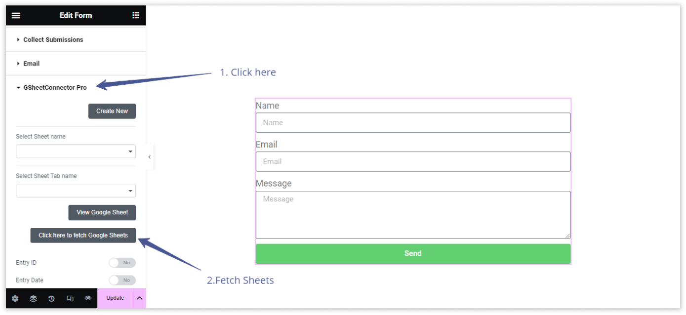 Fetch Sheets Elementor Forms GSheetConnector Pro Plugin Settings – PRO Version