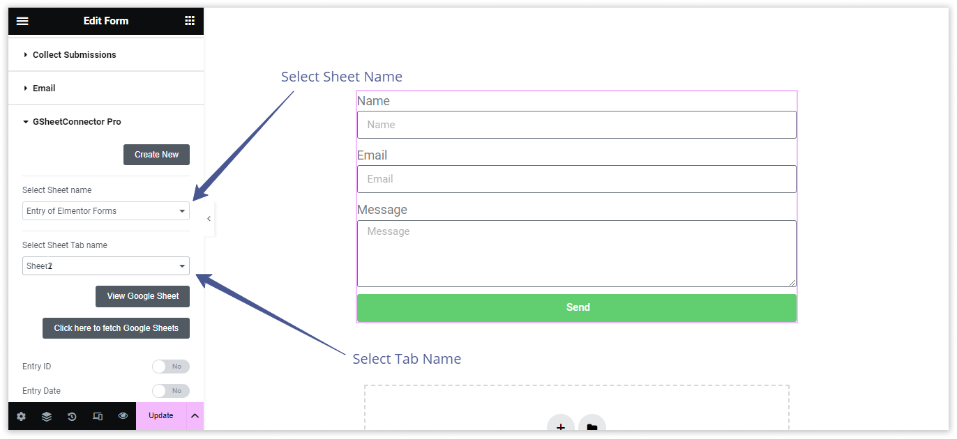 Select Google Sheet Google Sheet Tab Elementor Forms GSheetConnector Pro 1 Plugin Settings – PRO Version