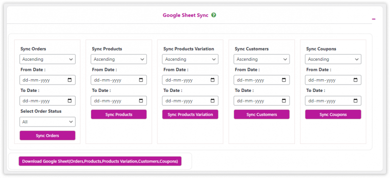Sync Entries for WooCommerce Plugin Settings