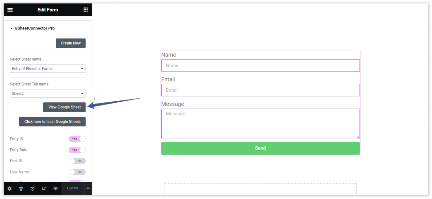 View Google Sheet Elementor Forms GSheetConnector Pro Plugin Settings – PRO Version