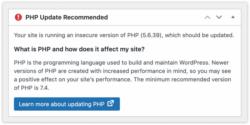 WordPress PHP update recommended version Requirements
