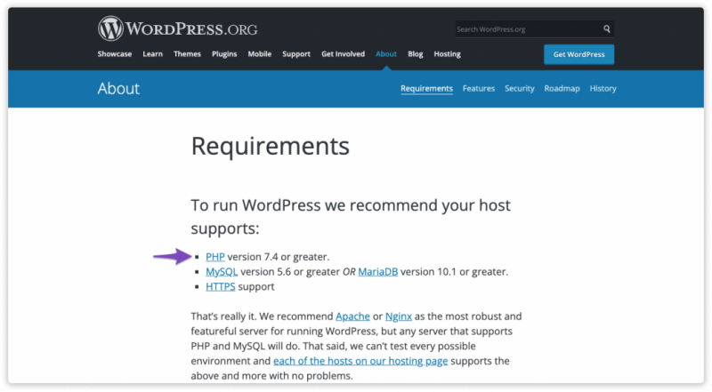 WordPress recommended PHP version Requirements