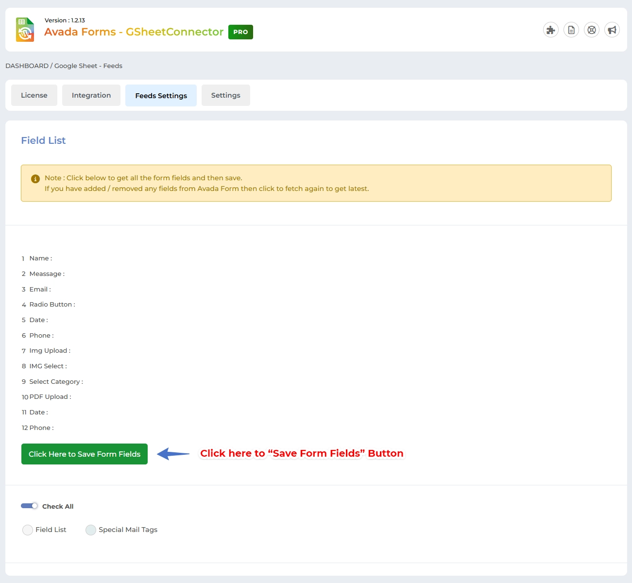 Avada Forms Google Sheet Connector Settings
