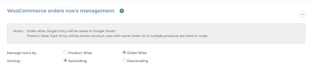 WooCommerce Google Sheets Integration Settings