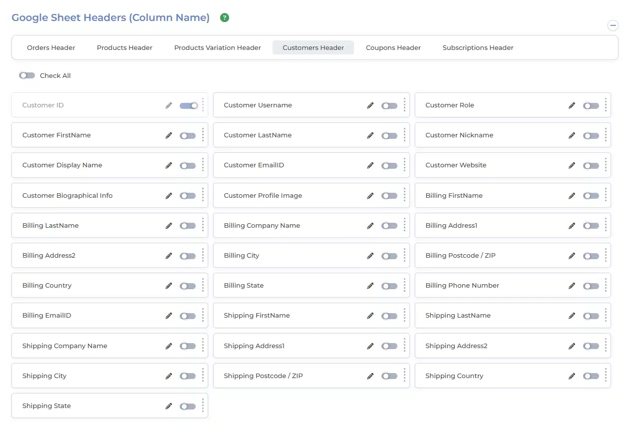 WooCommerce Google Sheets Integration Settings