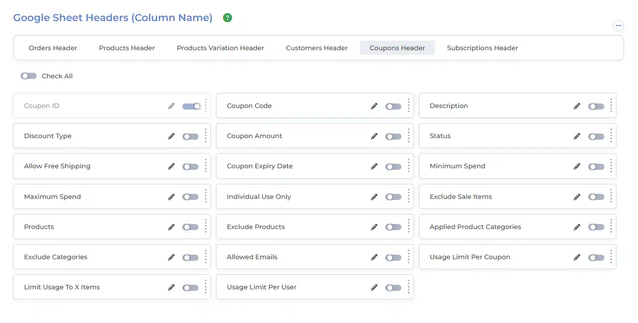 WooCommerce Google Sheets Integration Settings